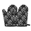 Black And White Wicca Pentagram Print Oven Mitts