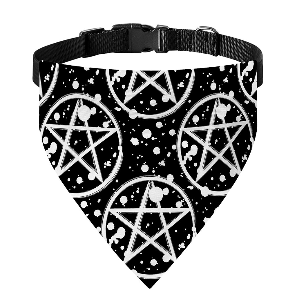 Black And White Wicca Pentagram Print Over The Collar Dog Bandana