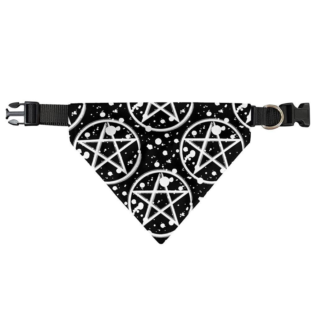 Black And White Wicca Pentagram Print Over The Collar Dog Bandana