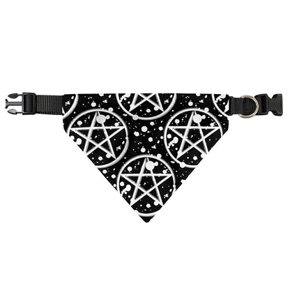 Black And White Wicca Pentagram Print Over The Collar Dog Bandana