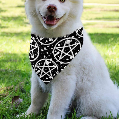 Black And White Wicca Pentagram Print Over The Collar Dog Bandana