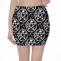 Black And White Wicca Pentagram Print Pencil Mini Skirt