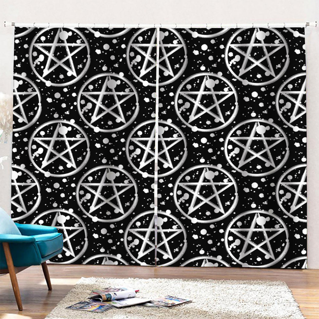 Black And White Wicca Pentagram Print Pencil Pleat Curtains