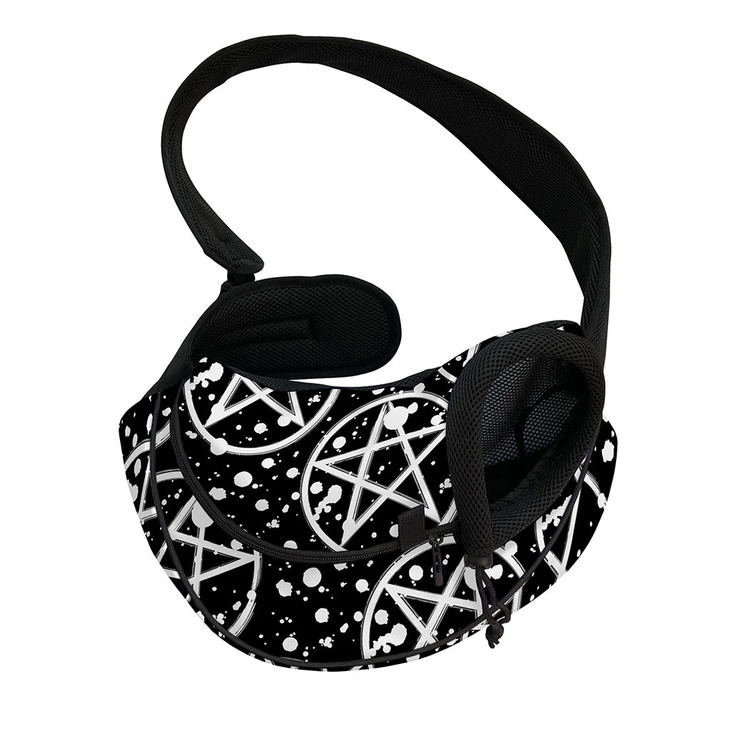 Black And White Wicca Pentagram Print Pet Sling Carrier