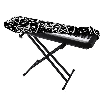 Black And White Wicca Pentagram Print Piano Keyboard Cover