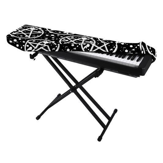 Black And White Wicca Pentagram Print Piano Keyboard Cover