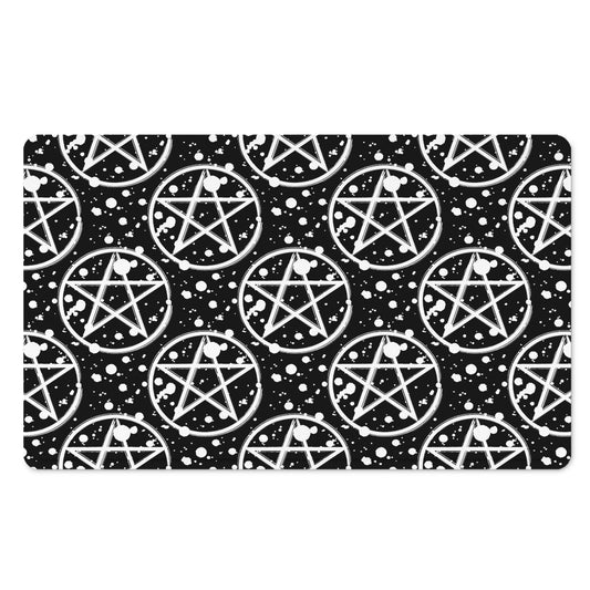 Black And White Wicca Pentagram Print Polyester Doormat