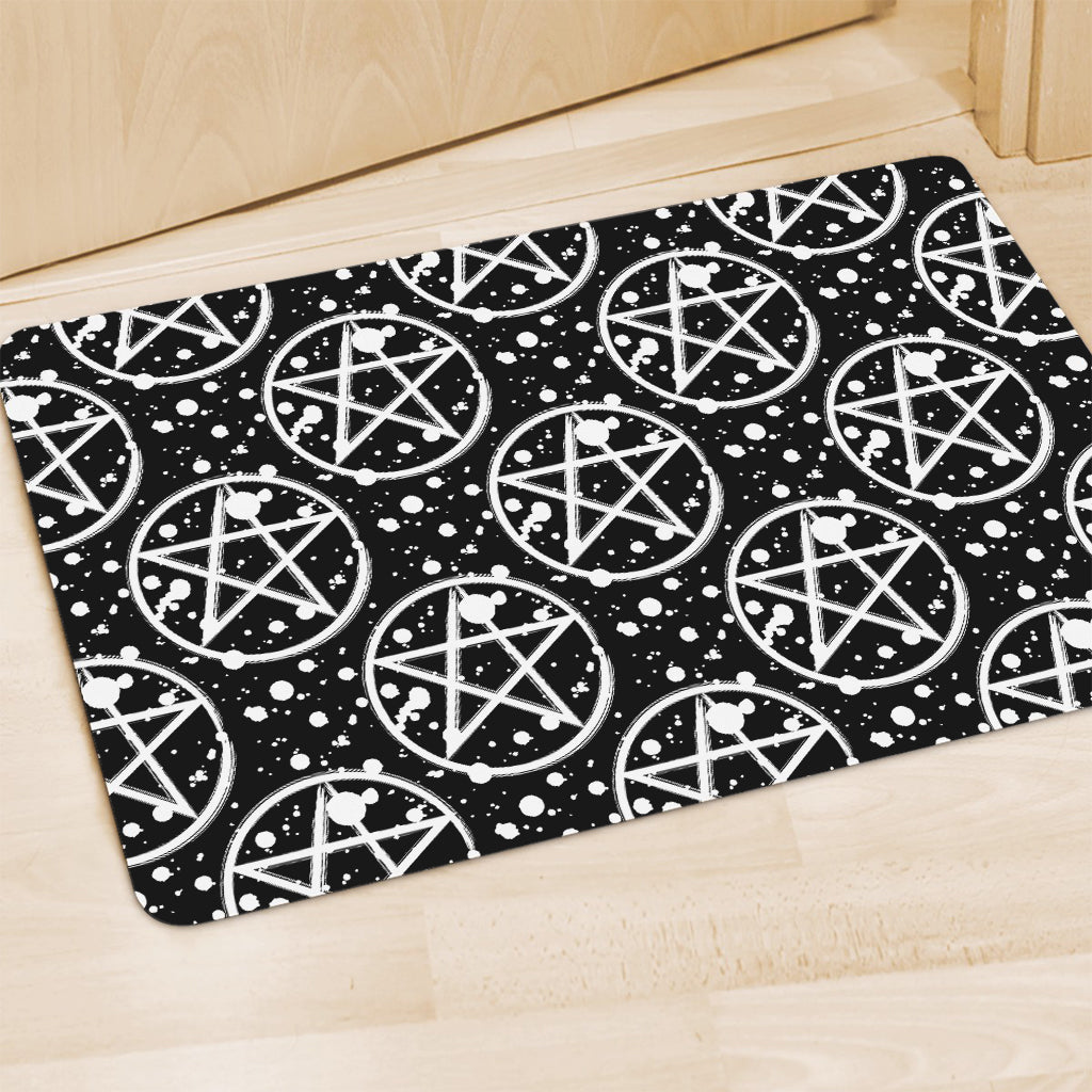 Black And White Wicca Pentagram Print Polyester Doormat