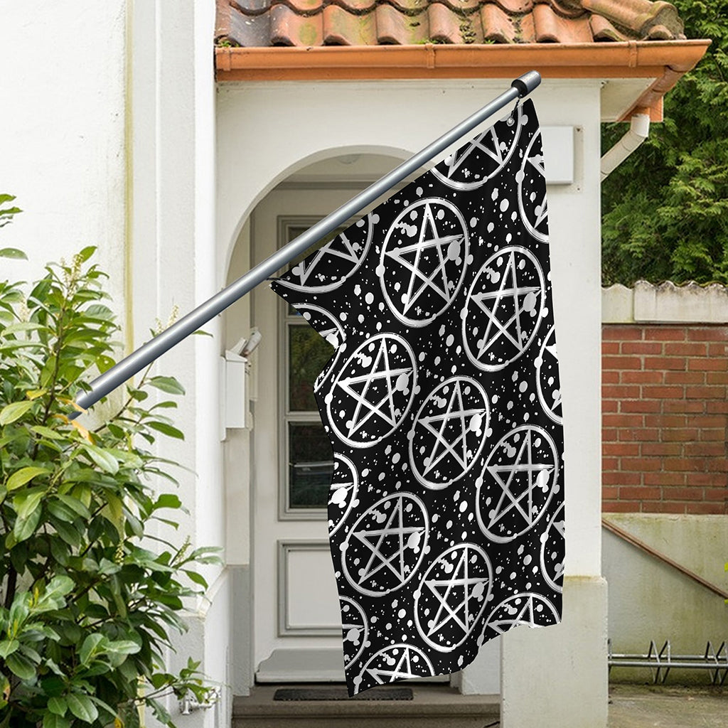 Black And White Wicca Pentagram Print Polyester Flag