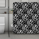 Black And White Wicca Pentagram Print Polyester Shower Curtain