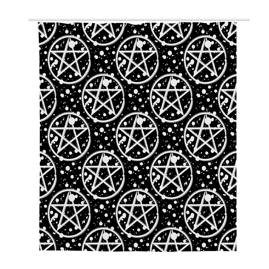 Black And White Wicca Pentagram Print Polyester Shower Curtain