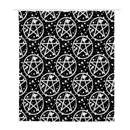 Black And White Wicca Pentagram Print Polyester Shower Curtain