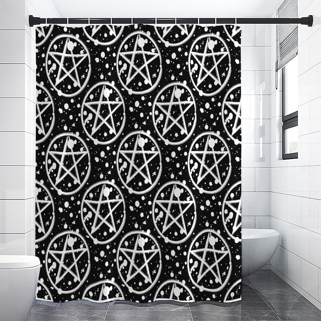 Black And White Wicca Pentagram Print Premium Shower Curtain