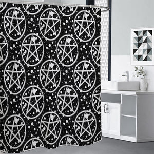 Black And White Wicca Pentagram Print Premium Shower Curtain