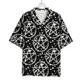 Black And White Wicca Pentagram Print Rayon Hawaiian Shirt
