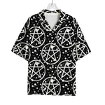 Black And White Wicca Pentagram Print Rayon Hawaiian Shirt