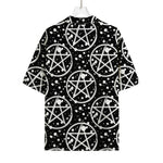 Black And White Wicca Pentagram Print Rayon Hawaiian Shirt