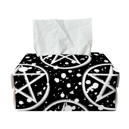 Black And White Wicca Pentagram Print Rectangle Tissue Box Cover