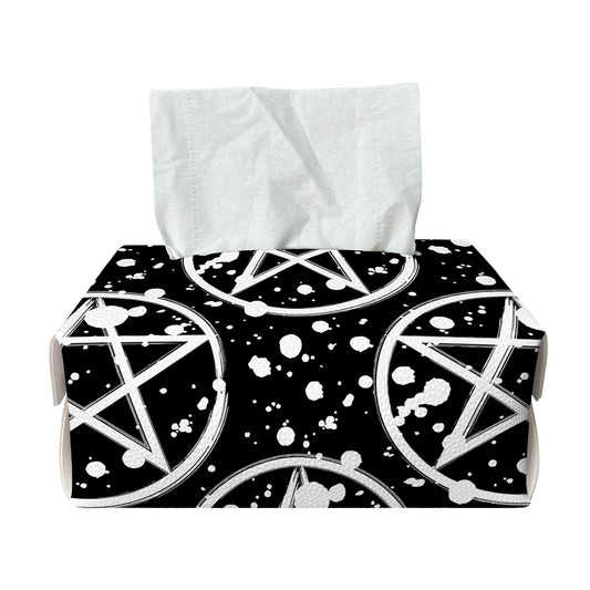 Black And White Wicca Pentagram Print Rectangle Tissue Box Cover