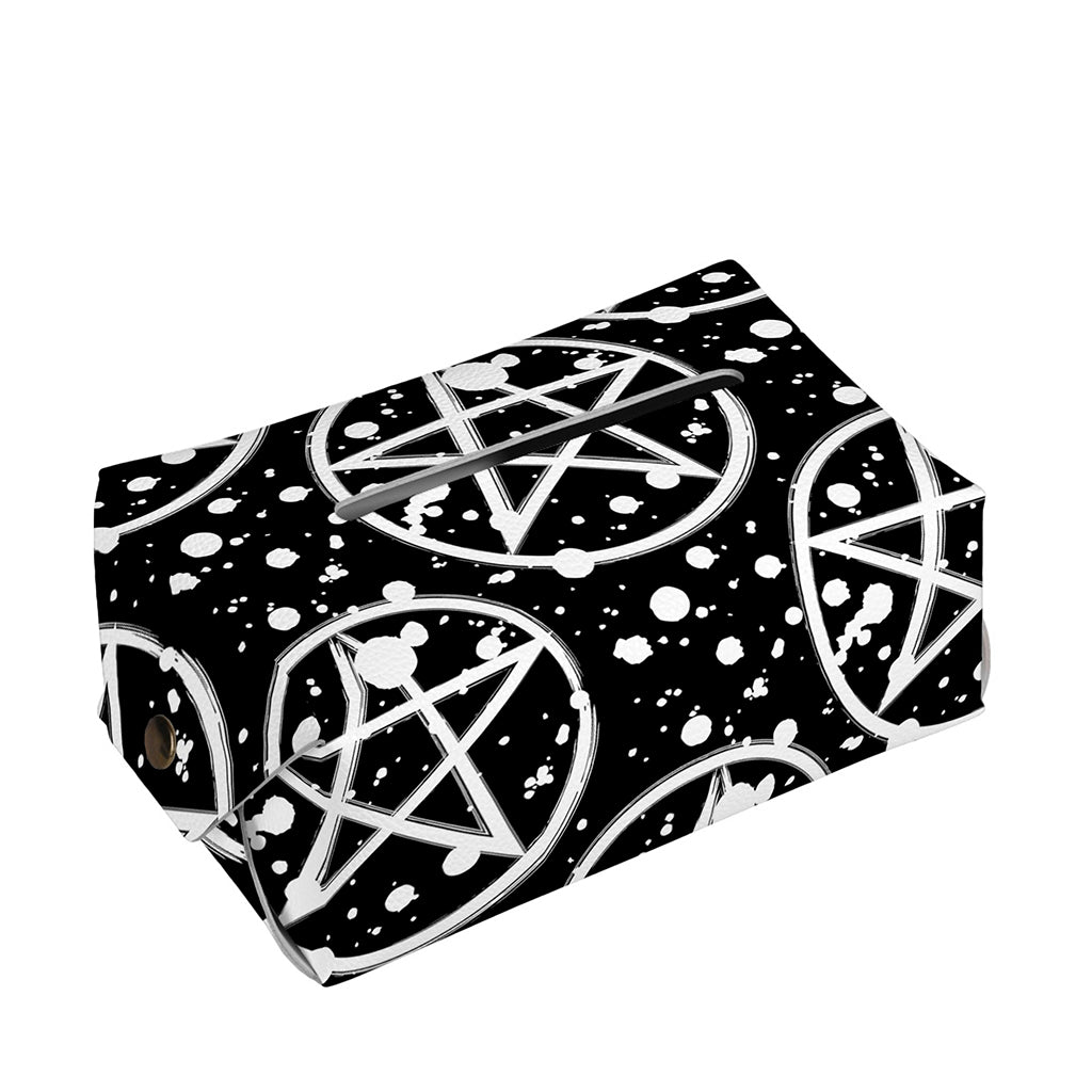 Black And White Wicca Pentagram Print Rectangle Tissue Box Cover