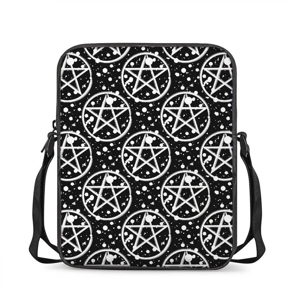 Black And White Wicca Pentagram Print Rectangular Crossbody Bag