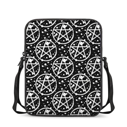 Black And White Wicca Pentagram Print Rectangular Crossbody Bag