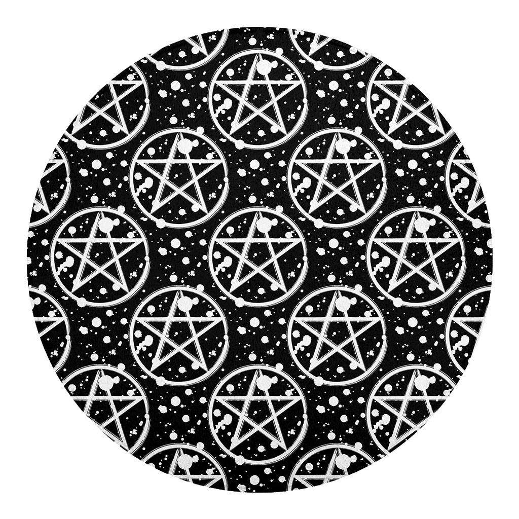 Black And White Wicca Pentagram Print Round Blanket