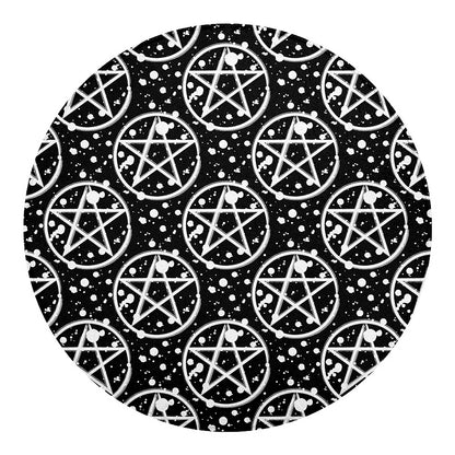 Black And White Wicca Pentagram Print Round Blanket
