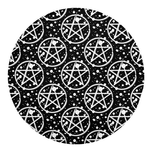 Black And White Wicca Pentagram Print Round Blanket