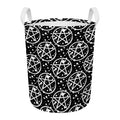 Black And White Wicca Pentagram Print Round Laundry Basket