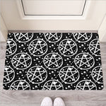 Black And White Wicca Pentagram Print Rubber Doormat