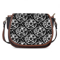 Black And White Wicca Pentagram Print Saddle Bag
