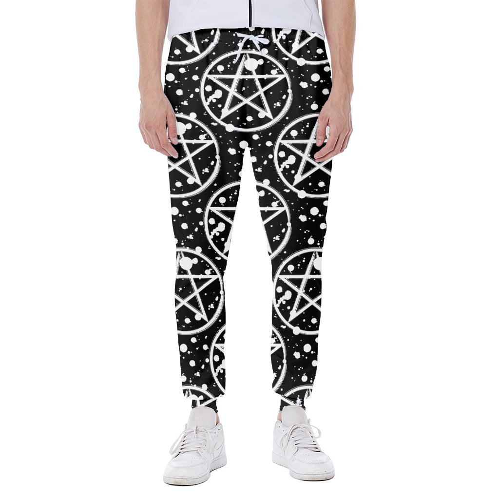 Black And White Wicca Pentagram Print Scuba Joggers