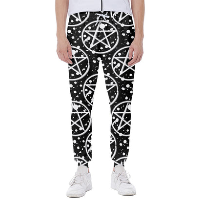 Black And White Wicca Pentagram Print Scuba Joggers