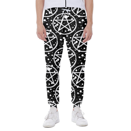 Black And White Wicca Pentagram Print Scuba Joggers