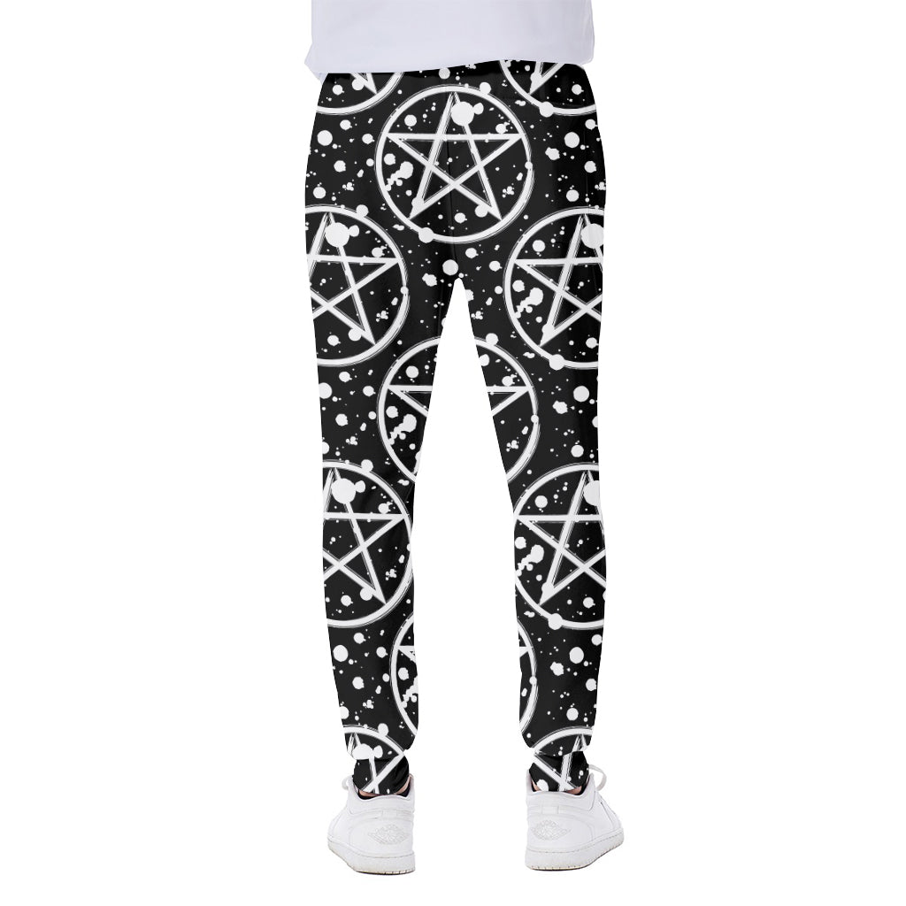 Black And White Wicca Pentagram Print Scuba Joggers