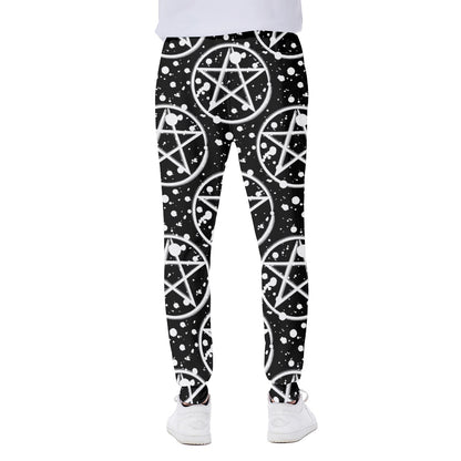Black And White Wicca Pentagram Print Scuba Joggers