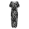 Black And White Wicca Pentagram Print Short Sleeve Long Nightdress