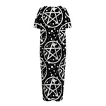 Black And White Wicca Pentagram Print Short Sleeve Long Nightdress