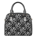 Black And White Wicca Pentagram Print Shoulder Handbag