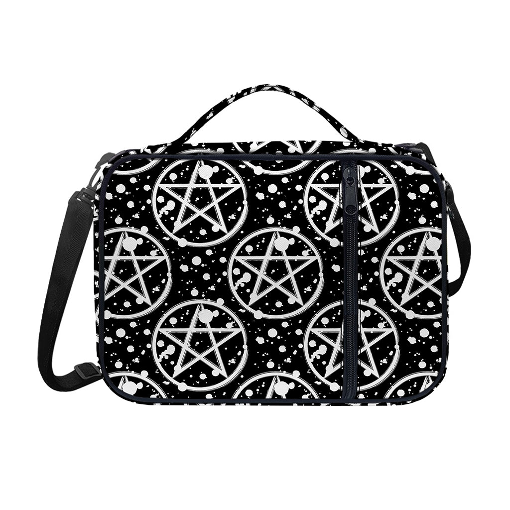 Black And White Wicca Pentagram Print Shoulder Strap Bible Bag