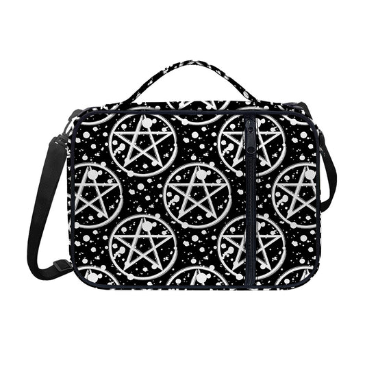 Black And White Wicca Pentagram Print Shoulder Strap Bible Bag