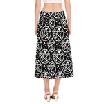 Black And White Wicca Pentagram Print Side Slit Midi Skirt