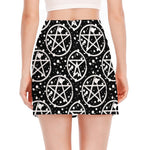 Black And White Wicca Pentagram Print Side Slit Mini Skirt