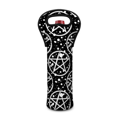 Black And White Wicca Pentagram Print Single Neoprene Wine Tote