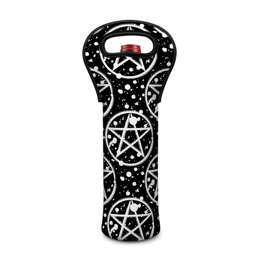 Black And White Wicca Pentagram Print Single Neoprene Wine Tote