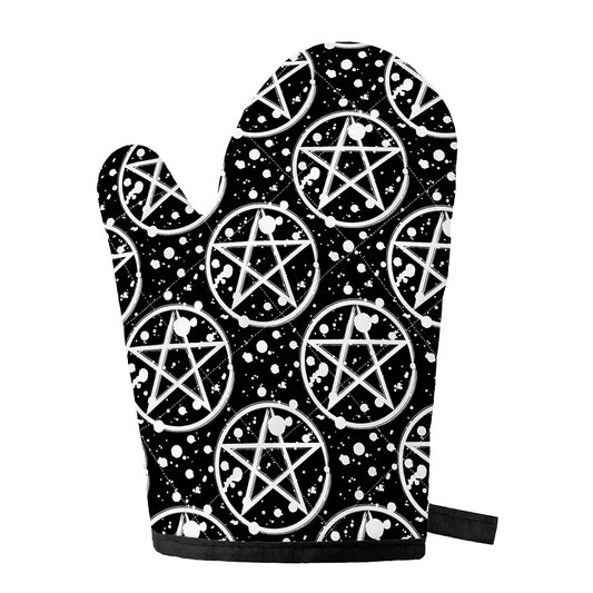 Black And White Wicca Pentagram Print Single Oven Mitt