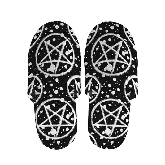 Black And White Wicca Pentagram Print Slippers