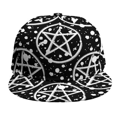 Black And White Wicca Pentagram Print Snapback Cap