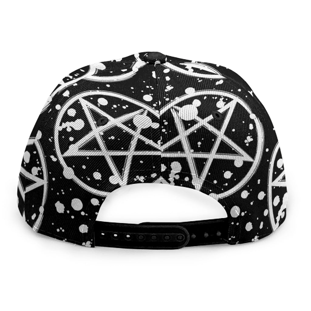 Black And White Wicca Pentagram Print Snapback Cap